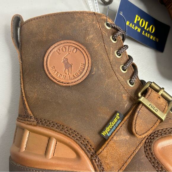 Ralph Lauren Polo Genuine Leather Boots Men 11.5 Brown Hiking Lace Up Buckle NWT - Picture 2 of 6